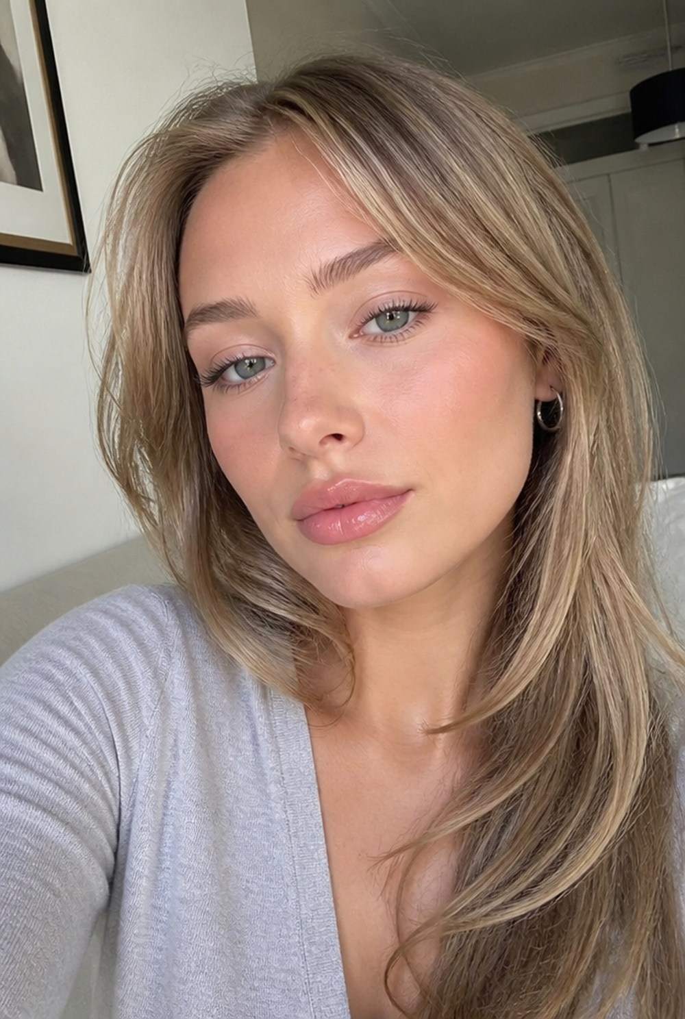 A woman with soft, cool coloring