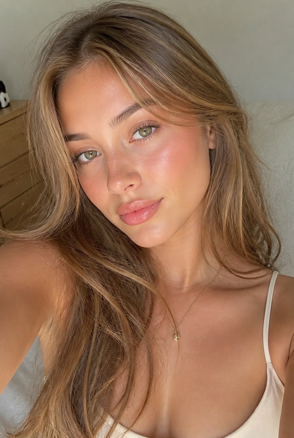 A woman with light, warm coloring