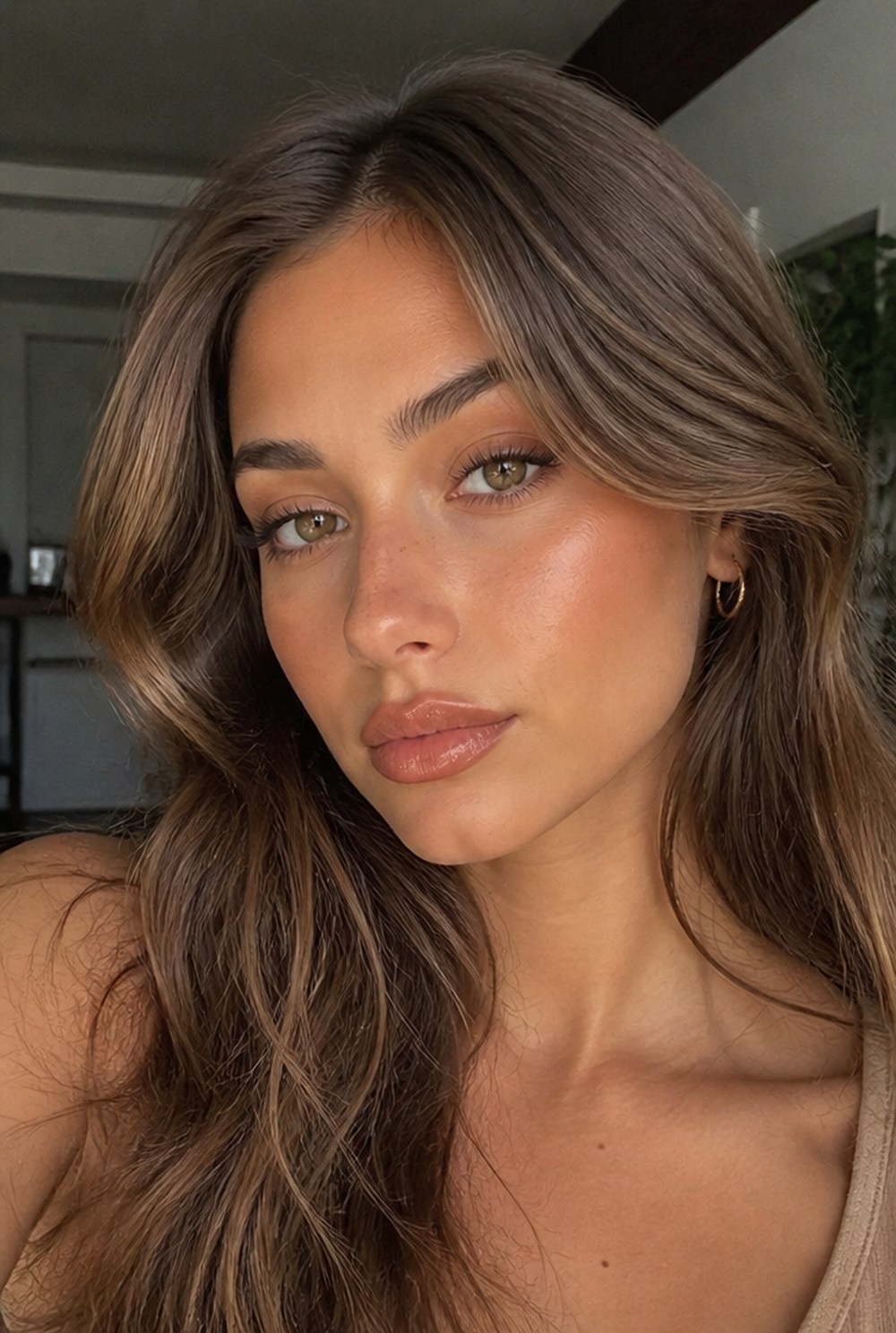 A woman with warm, muted autumn coloring