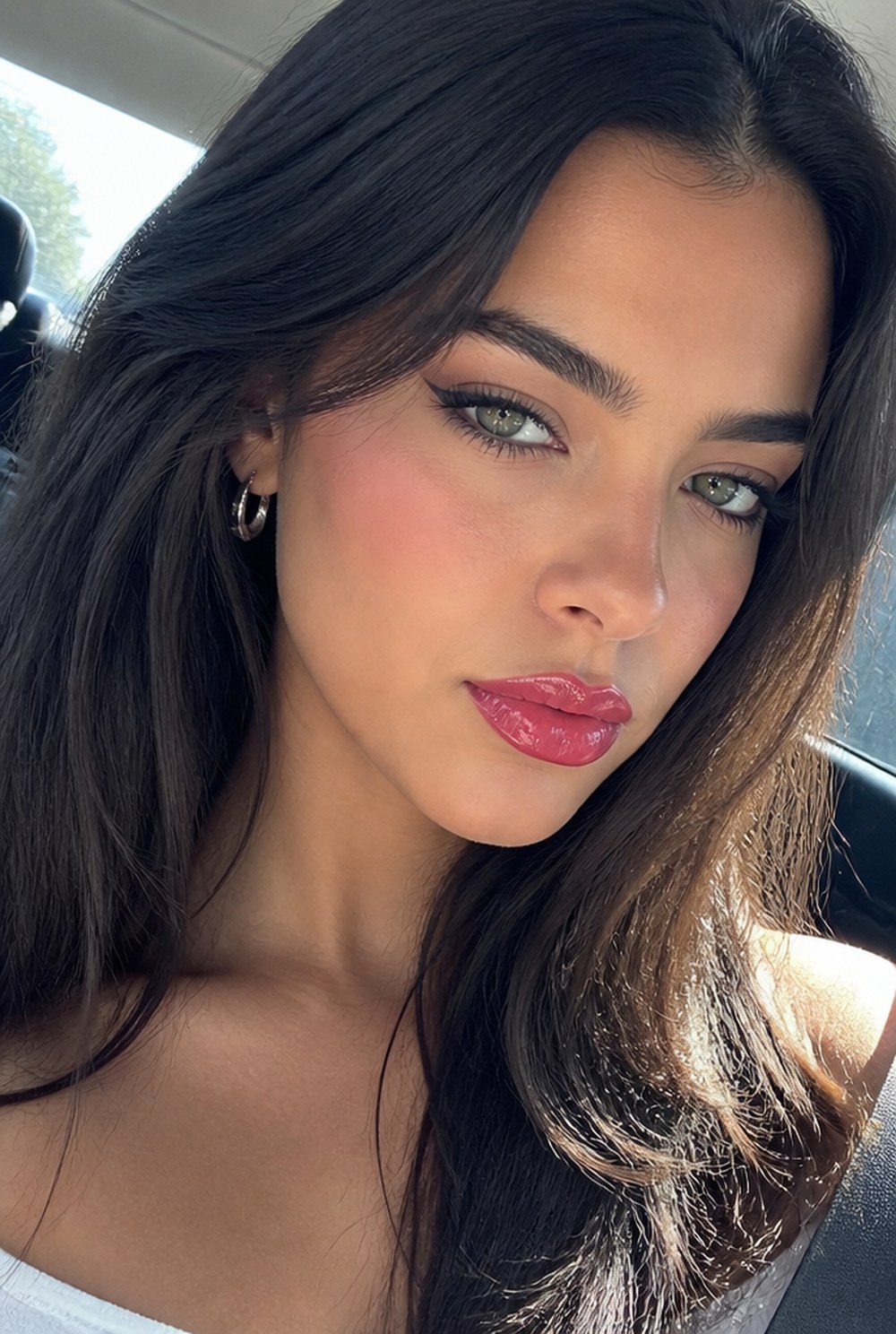 A woman wearing a flattering lip color