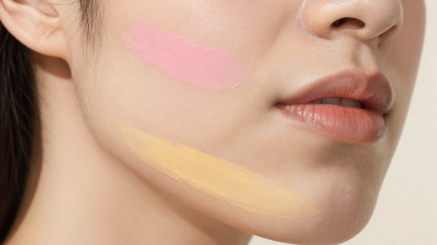 Foundation shade stripes showing the undertone difference between warm and cool