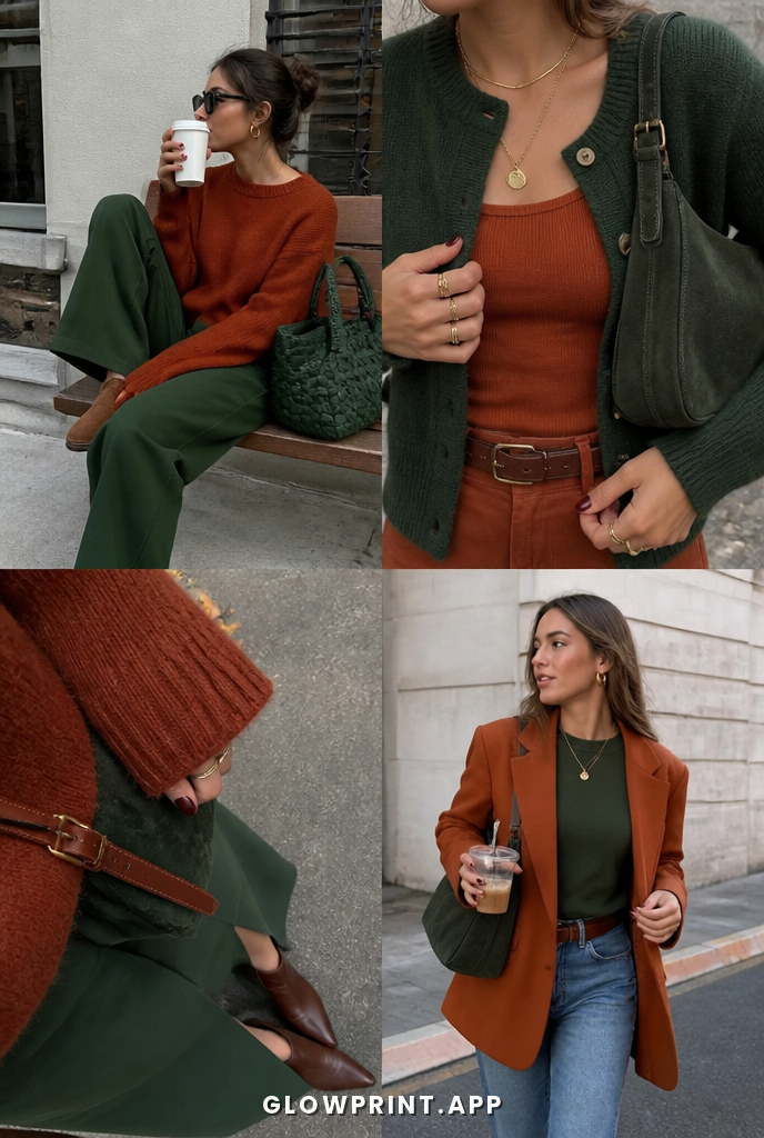 Autumn outfit in Red + Sage