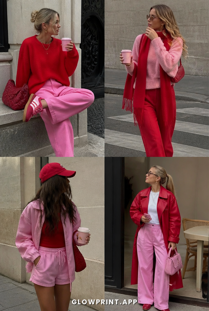 Bright Winter outfit in Red + Soft Pink