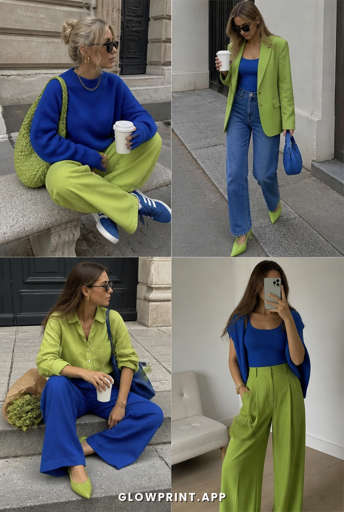 Bright Winter outfit in Blue + Chartreuse
