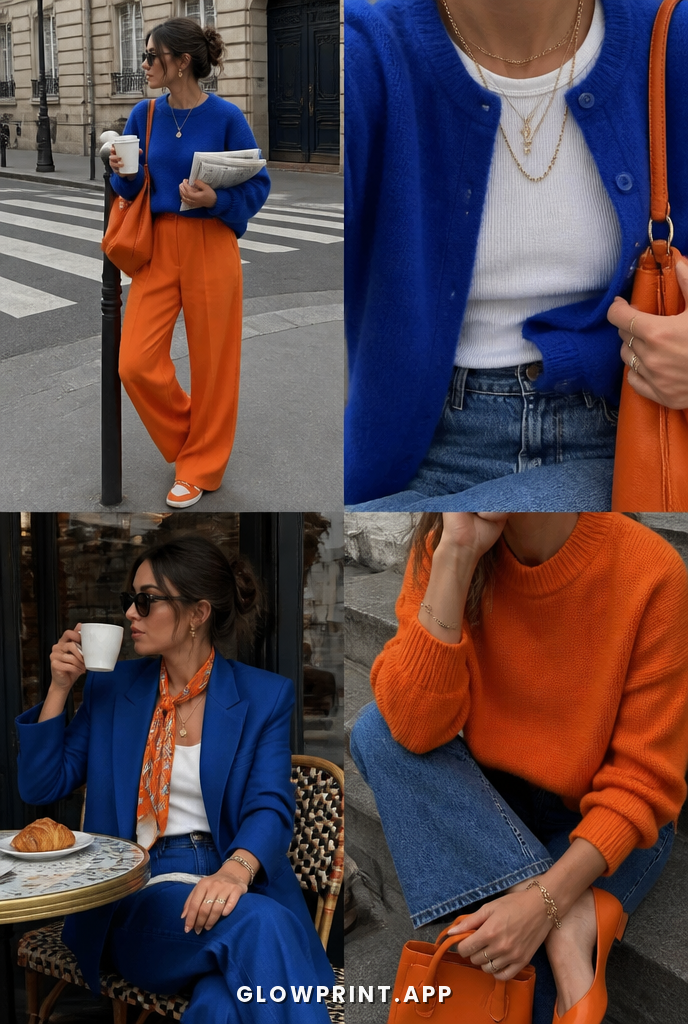 Bright Winter outfit in Blue + Bright Rust