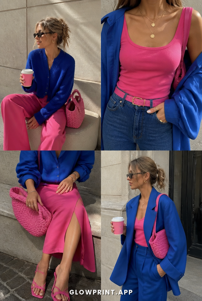 Bright Winter outfit in Blue + Pink