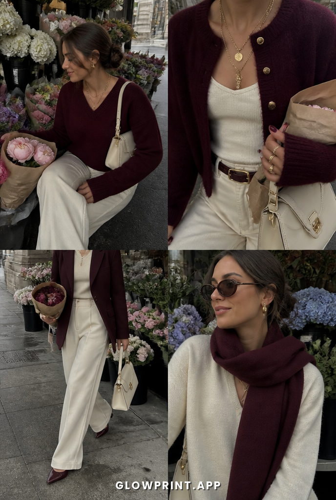 Deep Autumn outfit in Dark Red + Pale Orange