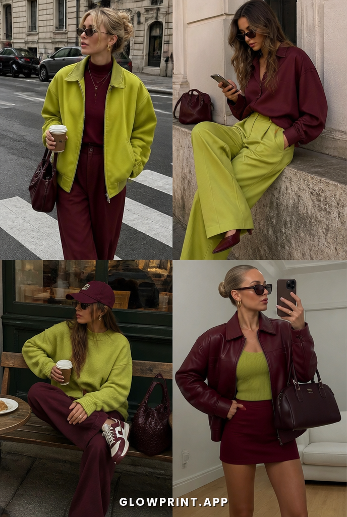 Deep Autumn outfit in Chartreuse + Dark Red