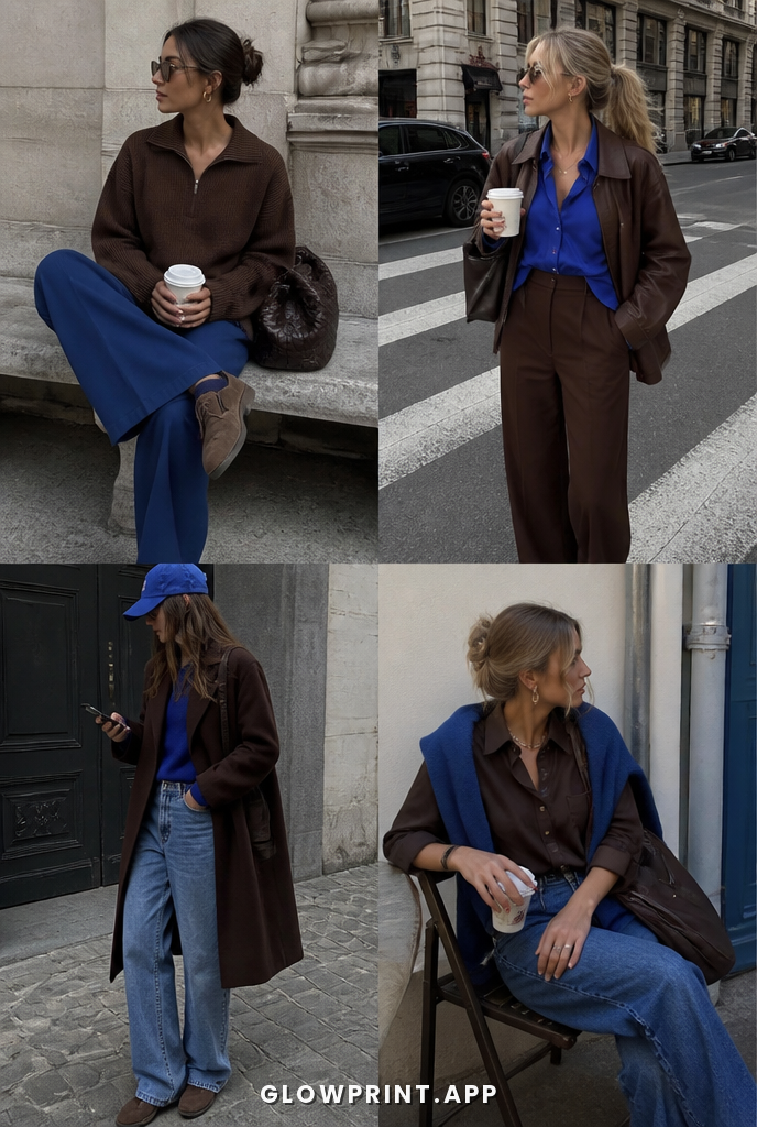 Deep Autumn outfit in Muted Red + Blue