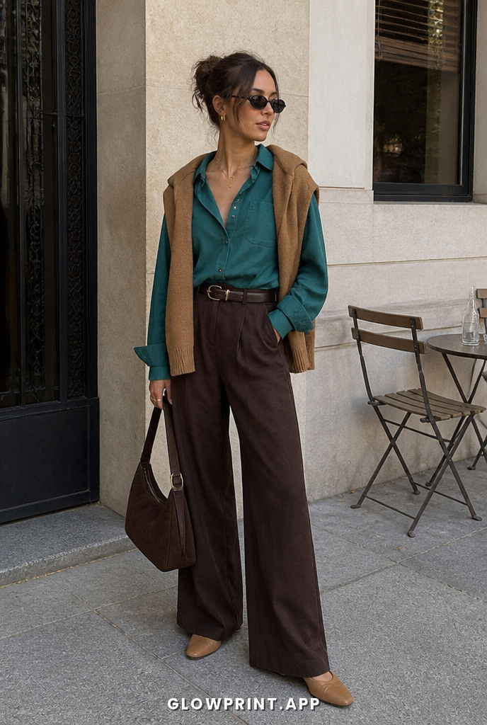 Deep Autumn color palette outfit example