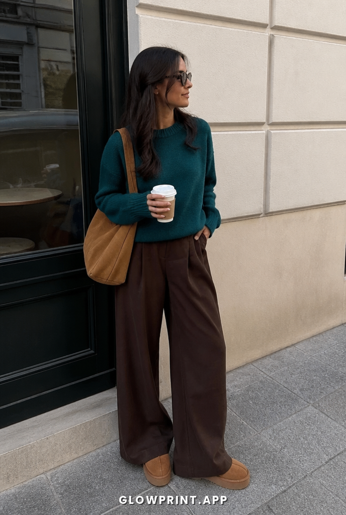 Deep Autumn outfit in Deep Blue + Warm Brown