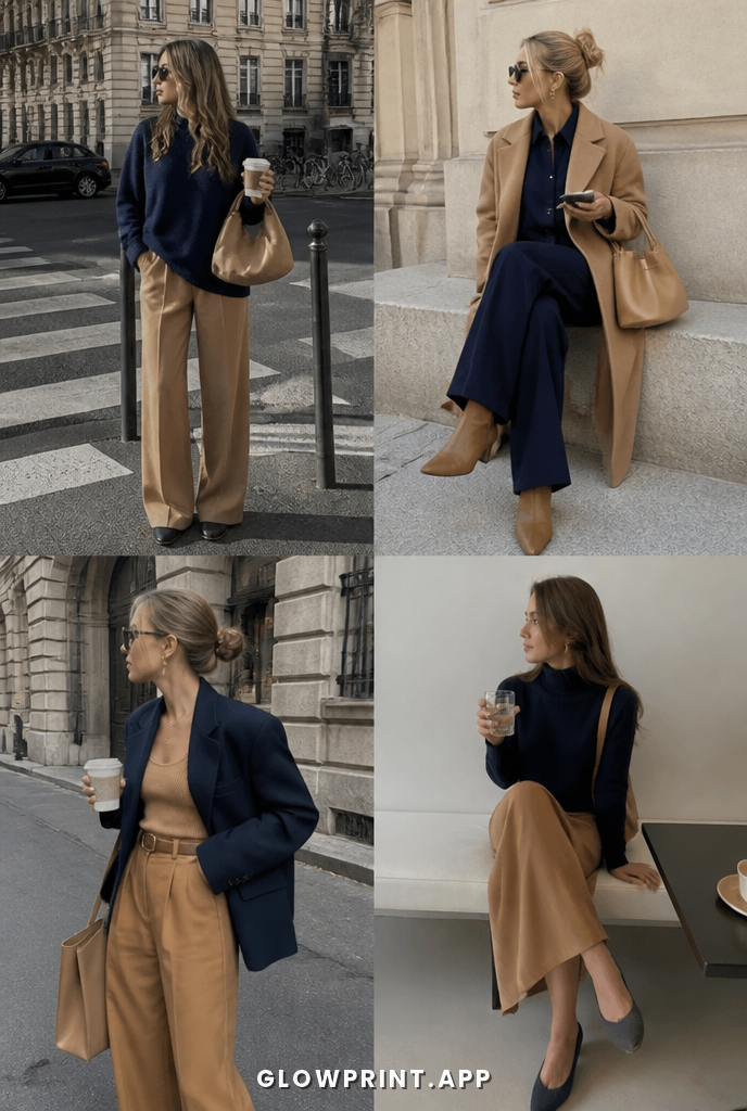 Deep Autumn outfit in Deep Blue + Dusty Orange