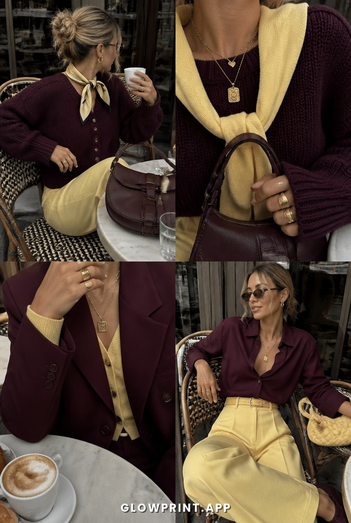 Deep Winter outfit in Muted Red + Soft Yellow