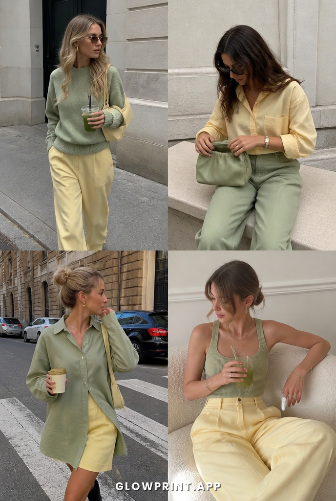 Light Spring outfit in Dusty Green + Soft Yellow