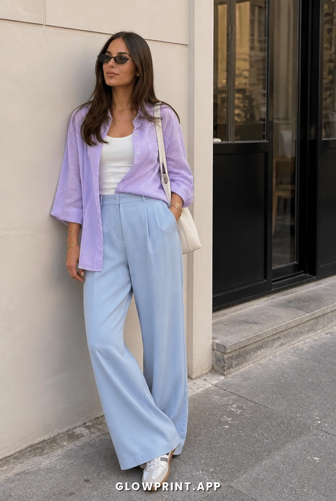 Light Summer outfit in Bright Blue + Pale Chartreuse + Soft Blue
