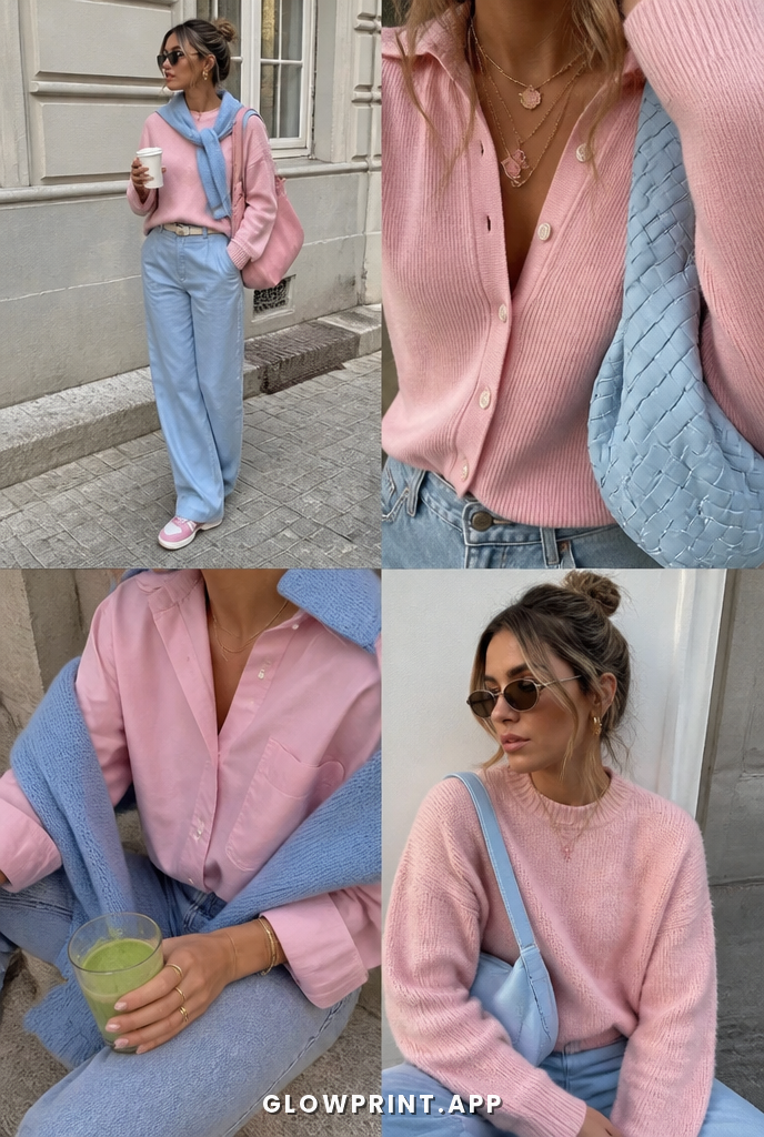 Light Summer outfit in Pale Pink + Soft Blue