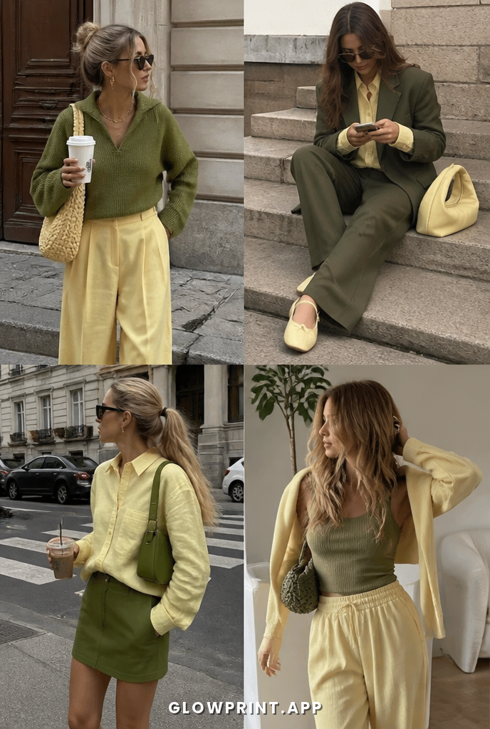 Soft Autumn outfit in Olive + Pale Orange