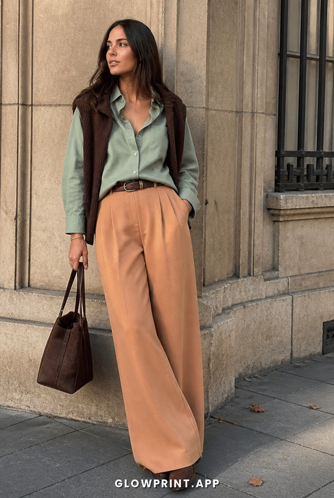 Soft Autumn color palette outfit example