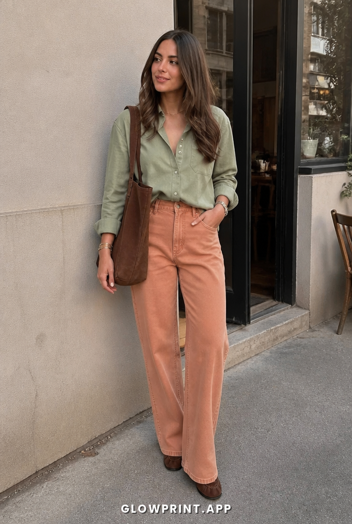 Soft Autumn outfit in Dusty Green + Soft Pink