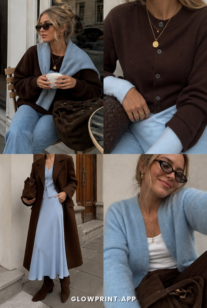 Soft Summer outfit in Muted Red + Soft Blue