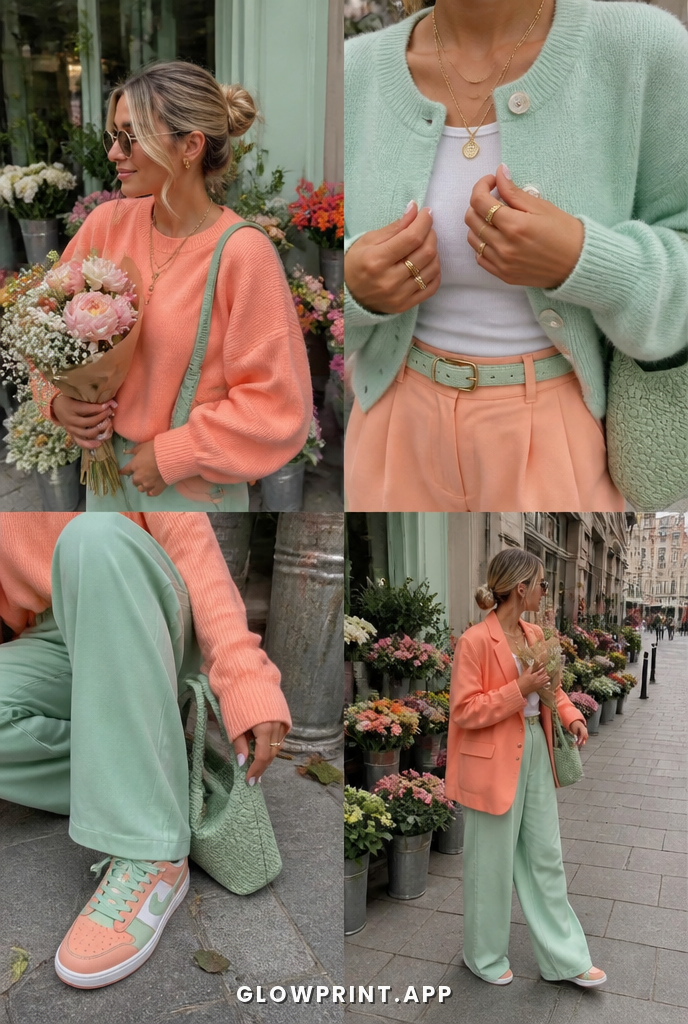 Spring outfit in Soft Red + Soft Teal