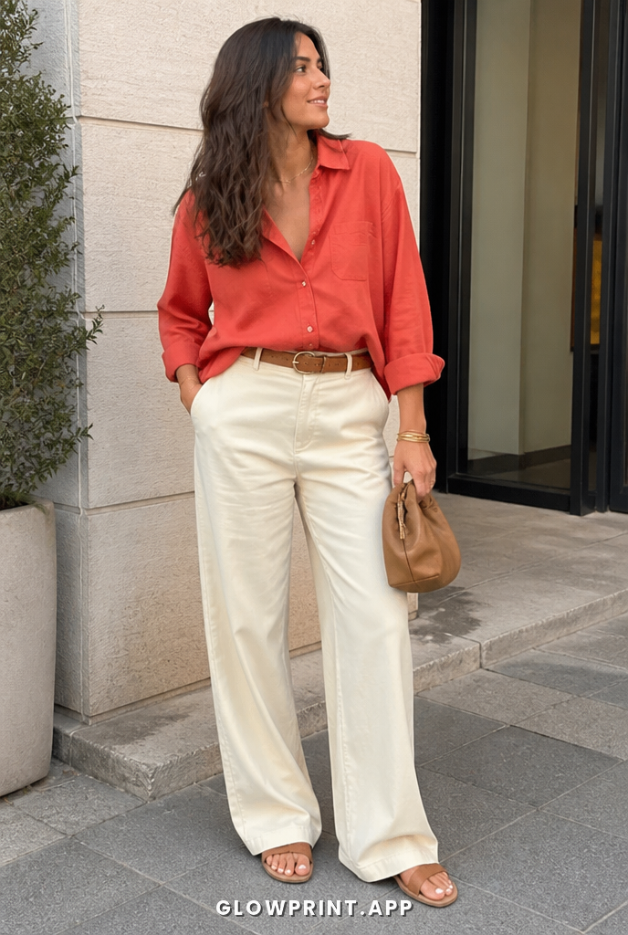 Spring outfit in Warm Orange + Warm Tan + Cream