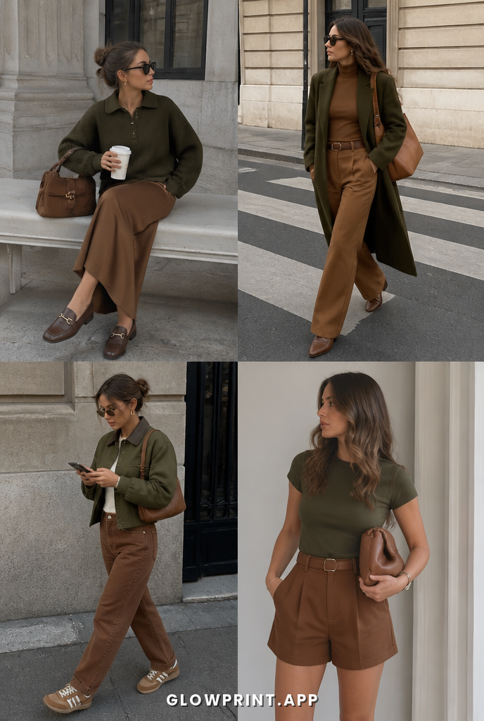 True Autumn outfit in Olive + Muted Rust