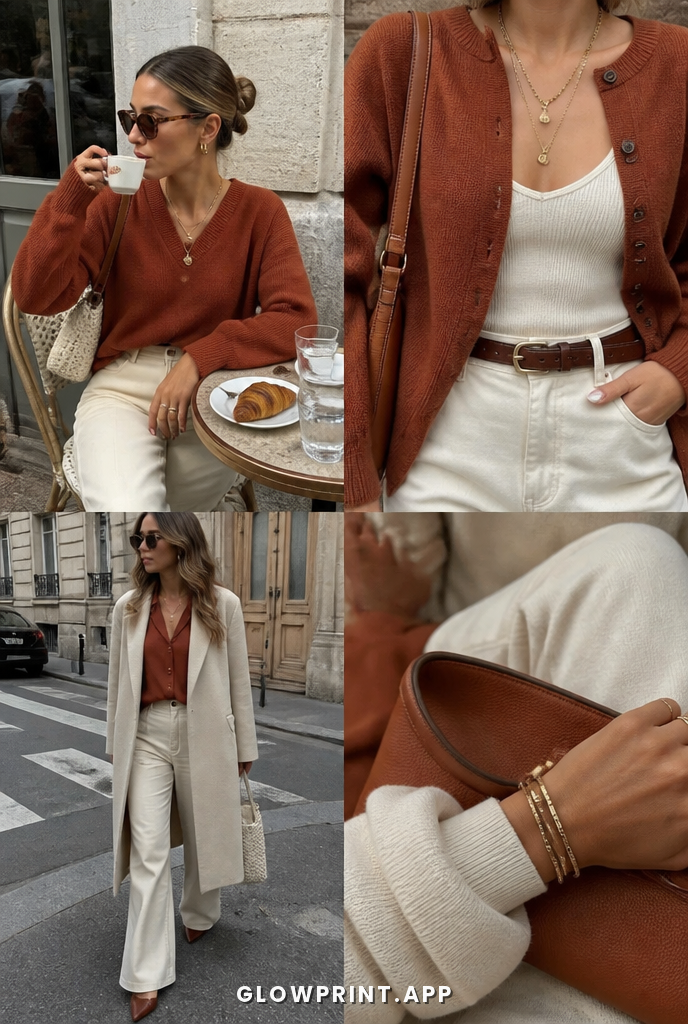 True Autumn outfit in Rust + Pale Orange