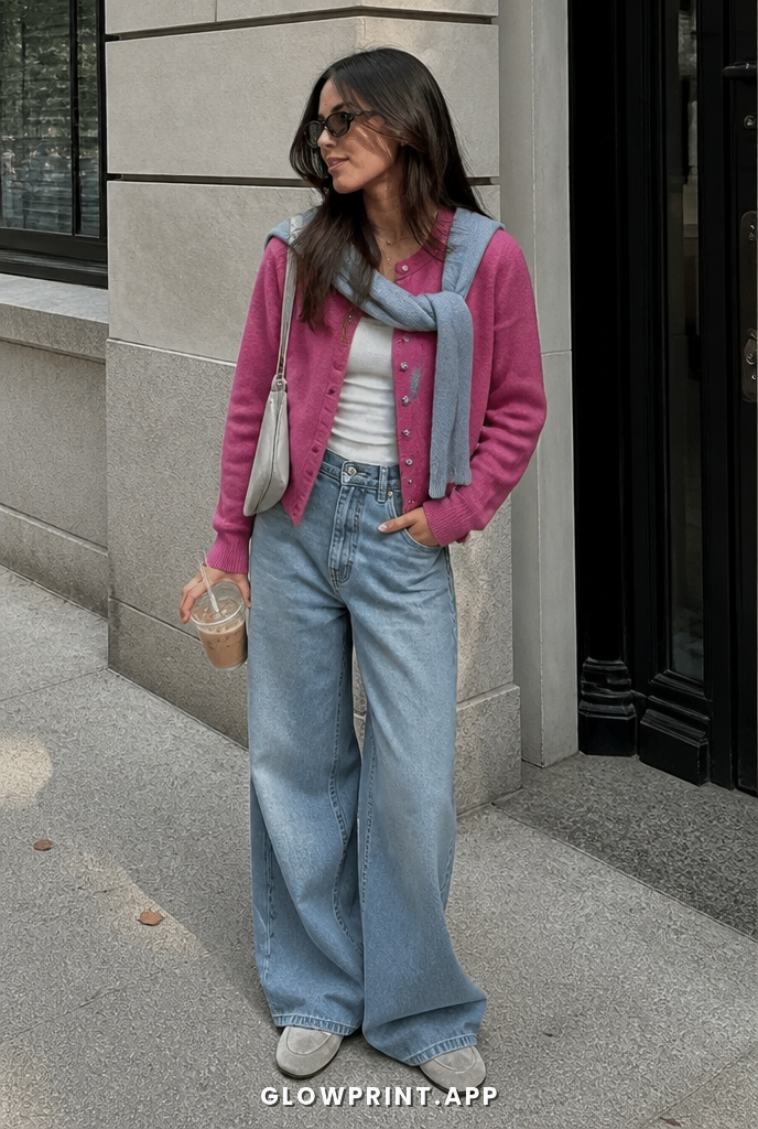 True Summer outfit in Magenta + Pale Chartreuse + Soft Blue